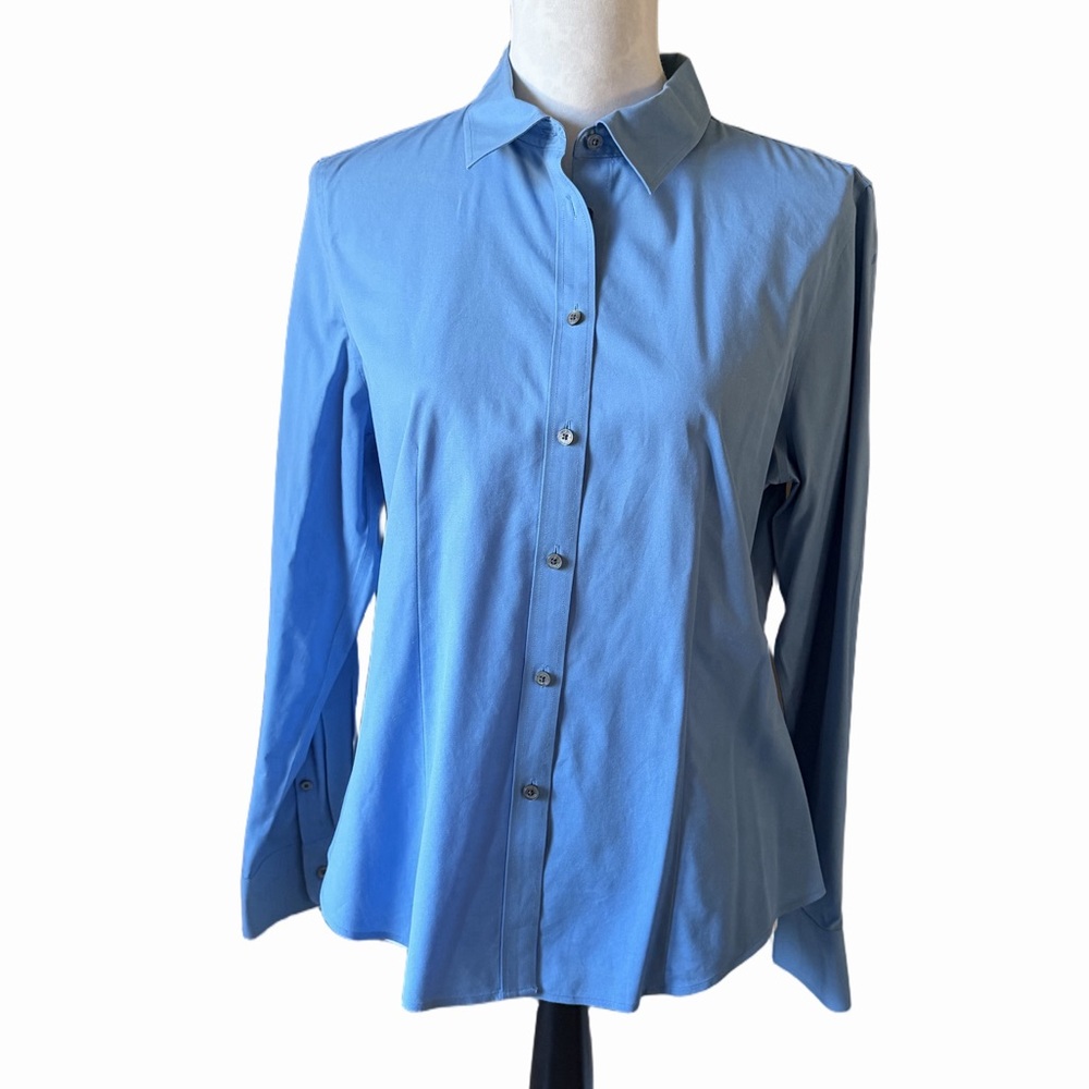 Talbots Wrinkle-Resistant Button Front Blue Blous… - image 1